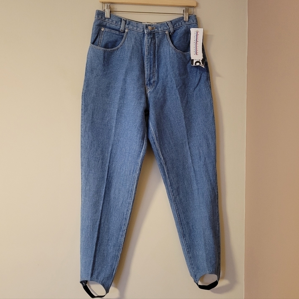 Vintage NWT 90s Stirrup Jeans High Rise Tapered Leg Stretch Medium Wash Denim 29